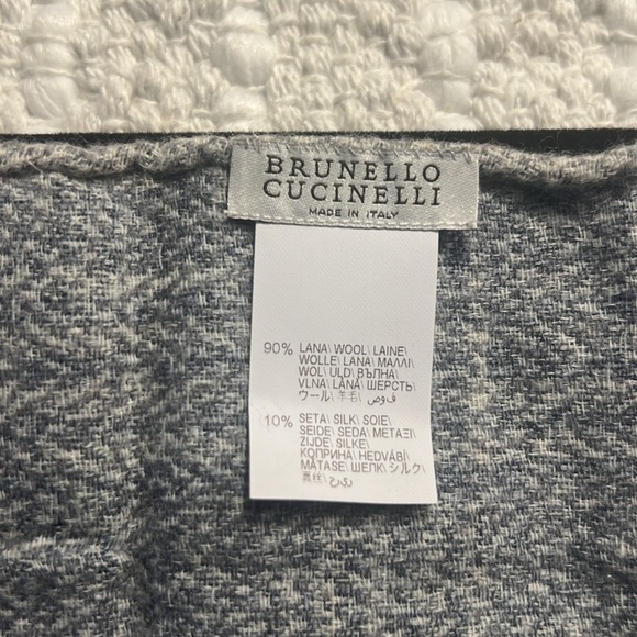 brunello cucinelli Plaid wool silk blend pocket square Men’s Size 12” Blue/Gray - Picture 3 of 7
